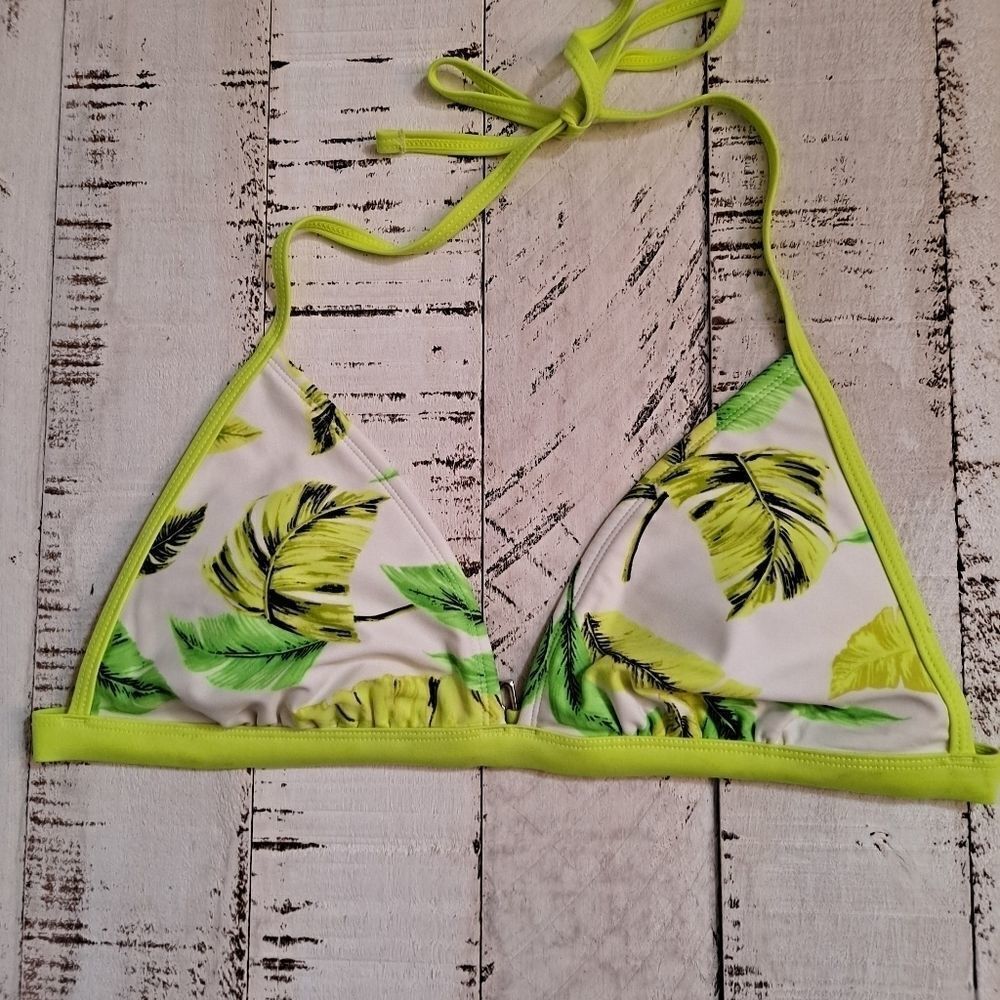 Xhilaration Neon Yellow Green Leaf Triangle Bikini Top